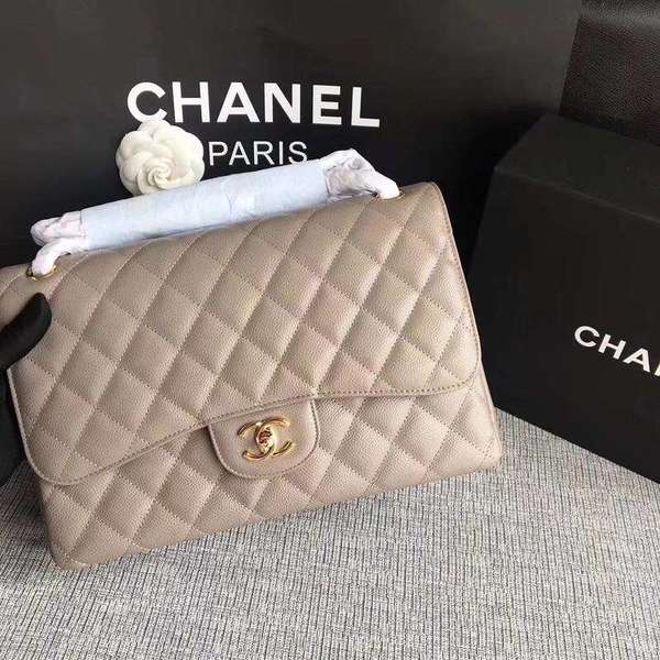 Chanel Flap Shoulder Bags Grey Original Calfskin Leather CF1113 Gold