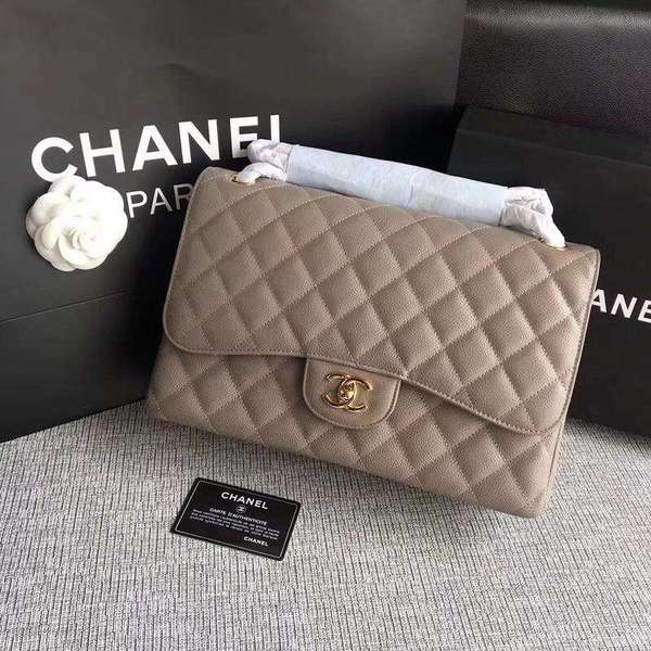 Chanel Flap Shoulder Bags Grey Original Calfskin Leather CF1113 Gold