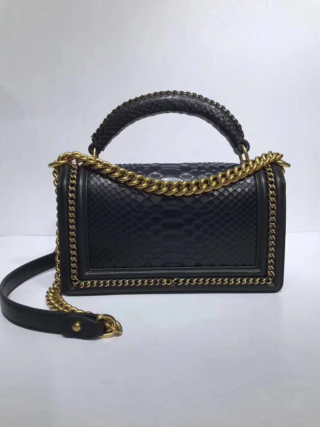 Boy Chanel Flap Shoulder Bag original Snake leather 67086 black