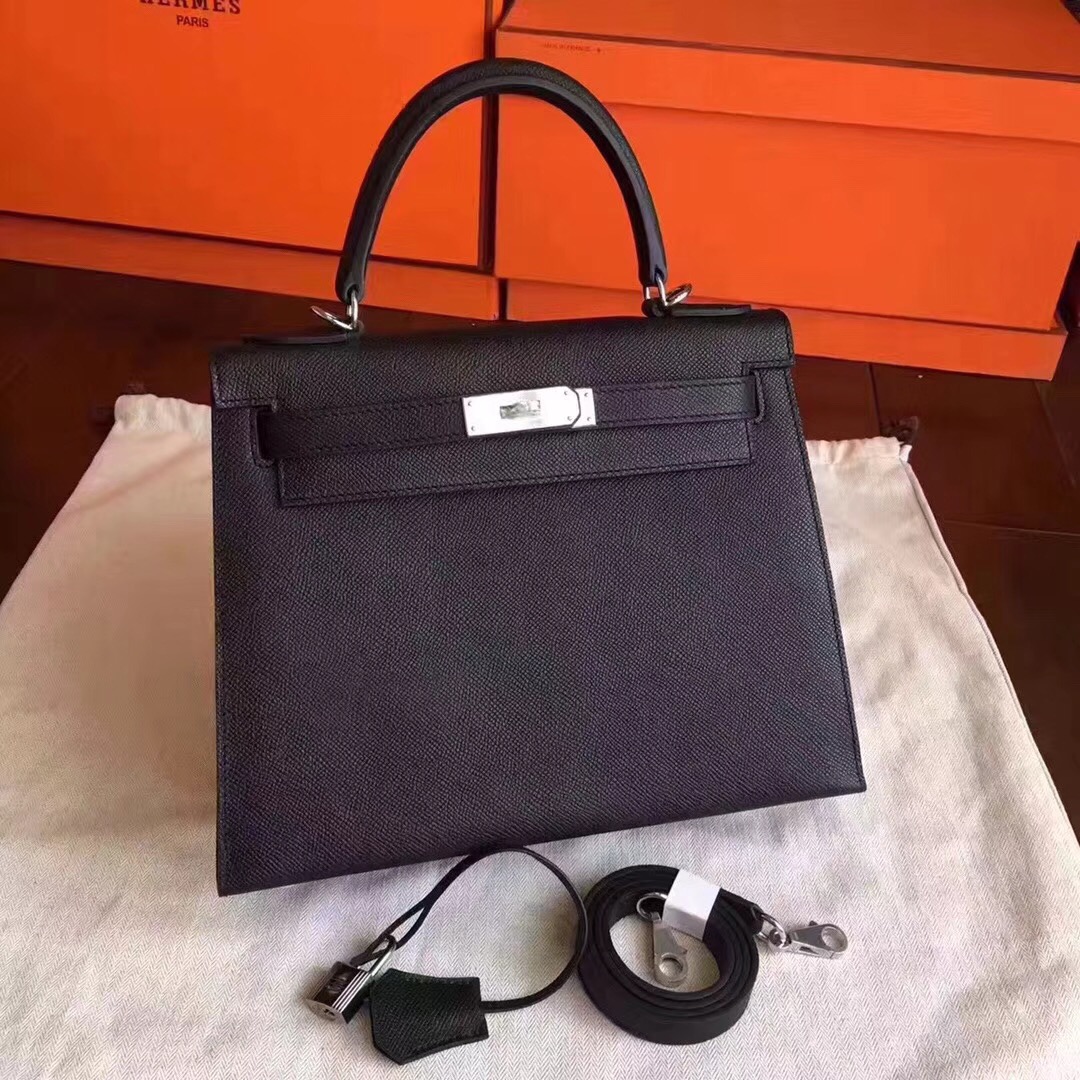 Hermes Kelly 32cm Shoulder Bags Original espom leather black