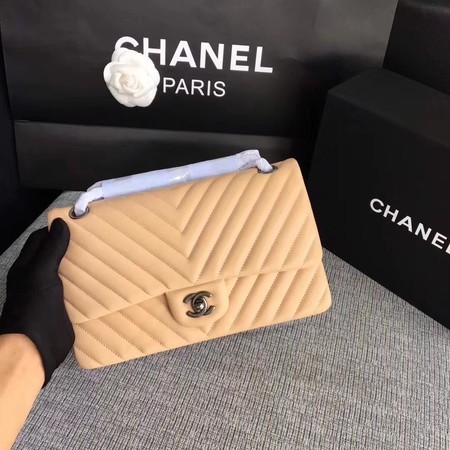 Chanel Flap Shoulder Bag Apricot Original Sheepskin Leather CF1112V Silver