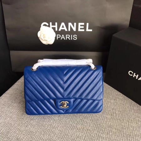 Chanel Flap Shoulder Bag Blue Original Sheepskin Leather CF1112V Silver