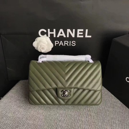 Chanel Flap Shoulder Bag Green Original Sheepskin Leather CF1112V Silver
