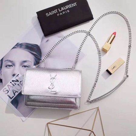 Yves Saint Laurent Calfskin Leather Shoulder Bag 452157 Silver