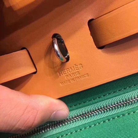 Hermes Herbag 31CM Original Canvas Leather & Calfskin 45987 Green&Apricot