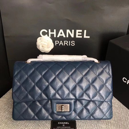 Chanel Flap Shoulder Bag Blue Original Calfskin Leather 277 Silver