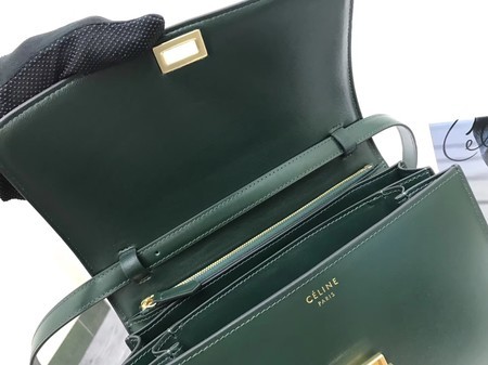 Celine Classic Box Flap Bag Original Calfskin Leather 3378 Atrovirens