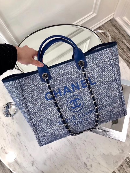 Chanel Original Canvas Leather Tote Shopping Bag 92298 Blue