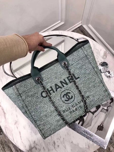 Chanel Original Canvas Leather Tote Shopping Bag 92298 Green