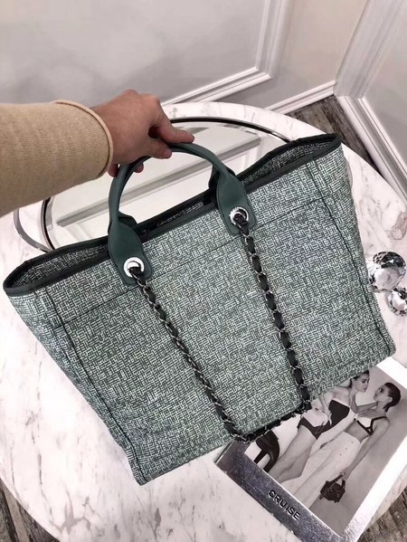 Chanel Original Canvas Leather Tote Shopping Bag 92298 Green