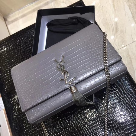 Yves Saint Laurent Crocodile Leather Shoulder Bag 1456 Grey&Silver