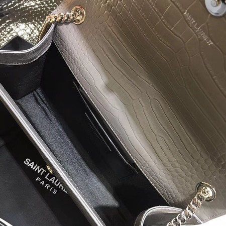 Yves Saint Laurent Crocodile Leather Shoulder Bag 1456 Grey&Silver
