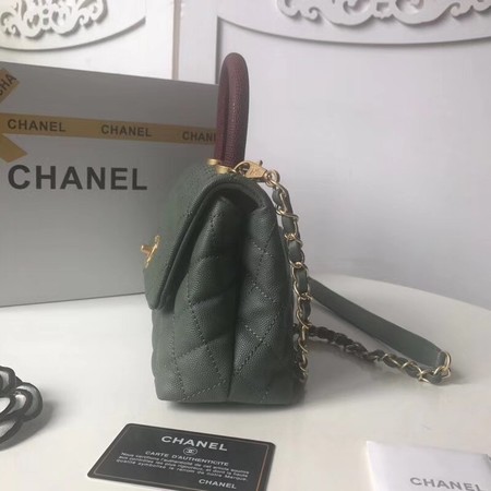 Chanel original Caviar leather flap bag top handle A92990 Blackish green