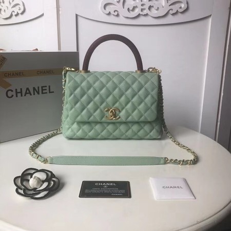 Chanel original Caviar leather flap bag top handle A92991 Peppermint Green