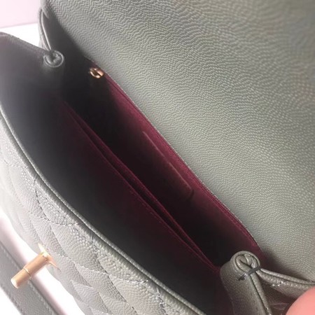 Chanel original Caviar leather flap bag top handle A92990 Blackish green