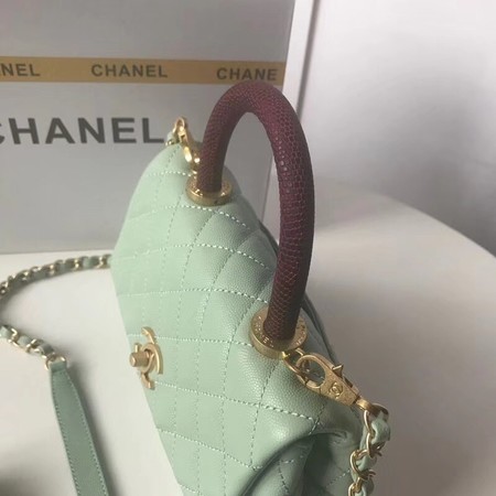 Chanel original Caviar leather flap bag top handle A92990 Peppermint Green