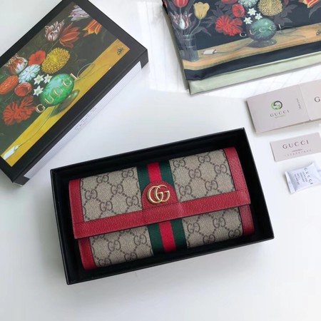 Gucci Calfskin Leather Wallet 523153 red