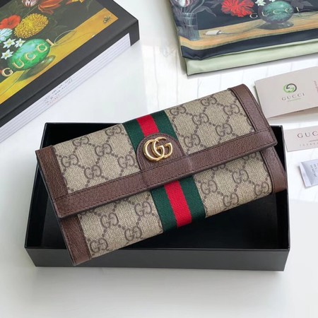 Gucci Calfskin Leather Wallet 523153 brown