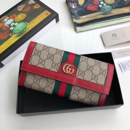 Gucci Calfskin Leather Wallet 523153 red