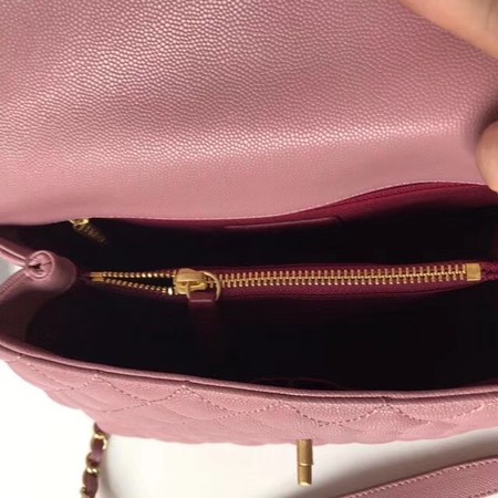 Chanel Classic Red Top Handle Bag Original Leather A92215 pink