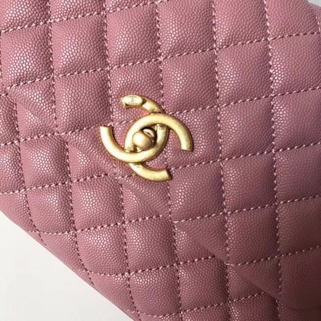 Chanel Classic Red Top Handle Bag Original Leather A92215 pink