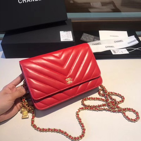Chanel WOC Original sheepskin Leather Flap Shoulder Bag D33814 red