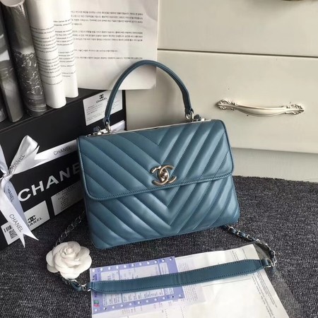 Chanel Original Sheepskin Leather Tote Bag V92236 blue silver Buckle