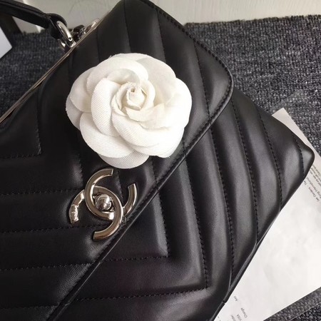 Chanel Original Sheepskin Leather Tote Bag V92236 black silver Buckle