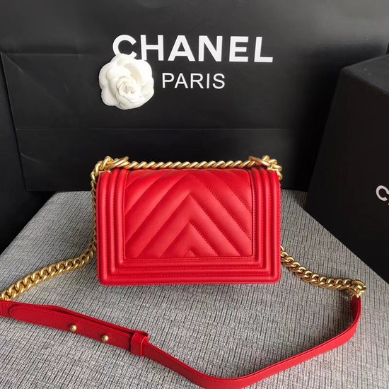 Chanel Le Boy Flap Shoulder Bag Original Calf leather A67085 Bright red Gold Buckle