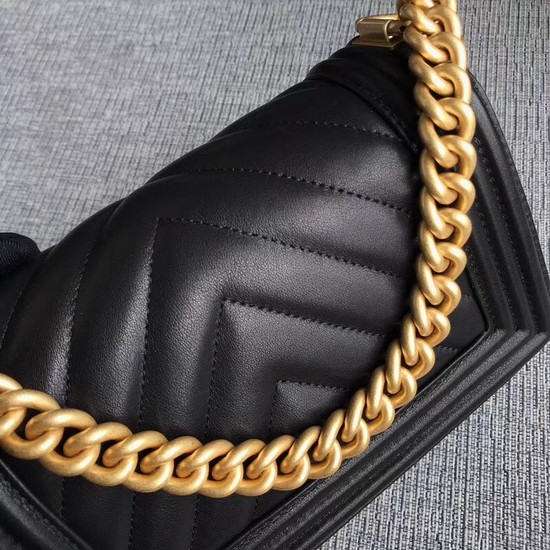 Chanel Le Boy Flap Shoulder Bag Original Calf leather A67085 black Gold Buckle