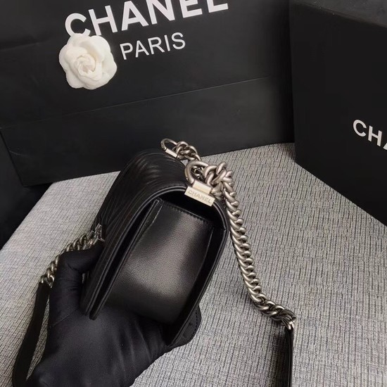 Chanel Le Boy Flap Shoulder Bag Original Calf leather A67085 black silver Buckle