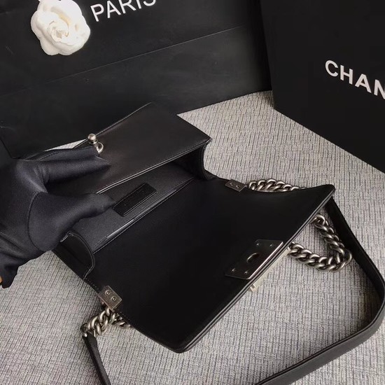 Chanel Le Boy Flap Shoulder Bag Original Calf leather A67085 black silver Buckle
