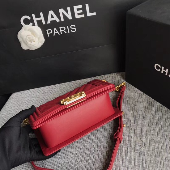 Chanel Le Boy Flap Shoulder Bag Original Calf leather A67085 deep red Gold Buckle