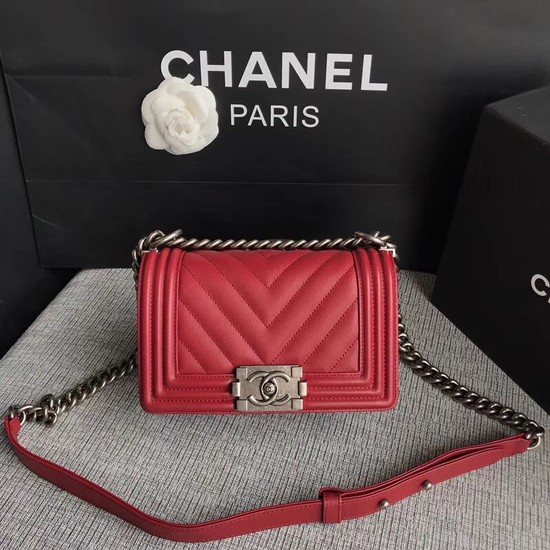 Chanel Le Boy Flap Shoulder Bag Original Calf leather A67085 deep red silver Buckle
