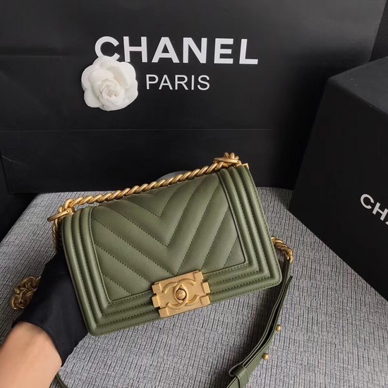 Chanel Le Boy Flap Shoulder Bag Original Calf leather A67085 green Gold Buckle