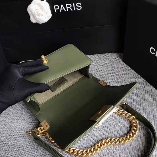 Chanel Le Boy Flap Shoulder Bag Original Calf leather A67085 green Gold Buckle