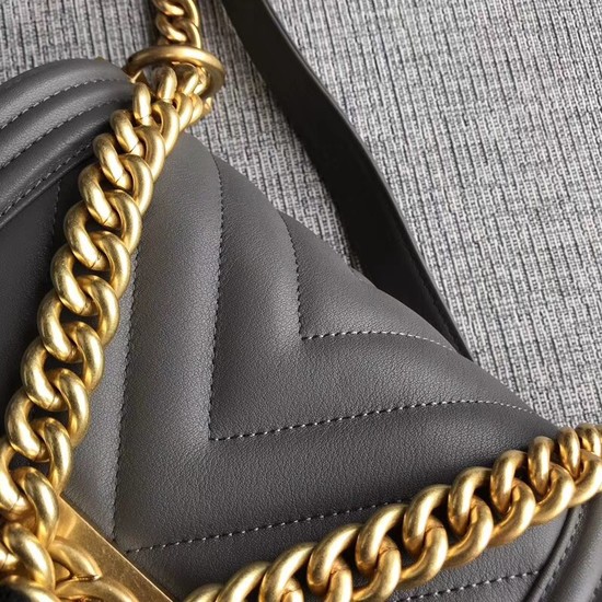 Chanel Le Boy Flap Shoulder Bag Original Calf leather A67085 grey Gold Buckle
