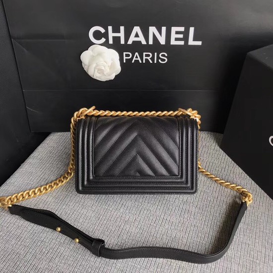 Chanel Le Boy Flap Shoulder Bag Original Caviar Leather P67085 black Gold Buckle