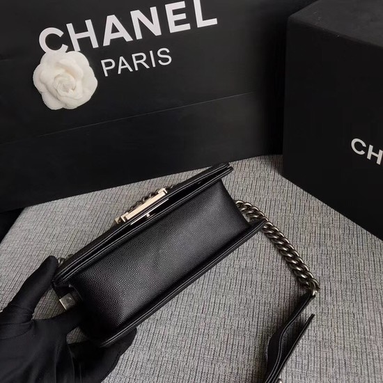 Chanel Le Boy Flap Shoulder Bag Original Caviar Leather P67085 black silver Buckle