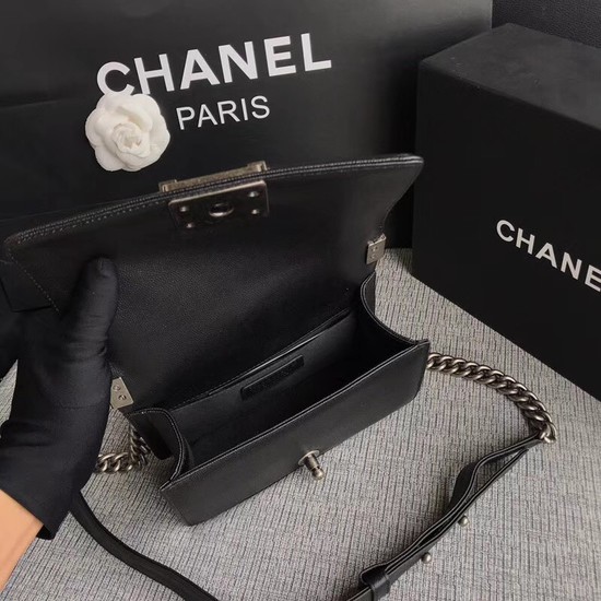 Chanel Le Boy Flap Shoulder Bag Original Caviar Leather P67085 black silver Buckle