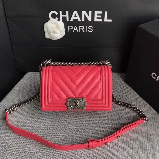 Chanel Le Boy Flap Shoulder Bag Original Caviar Leather P67085 rose silver Buckle