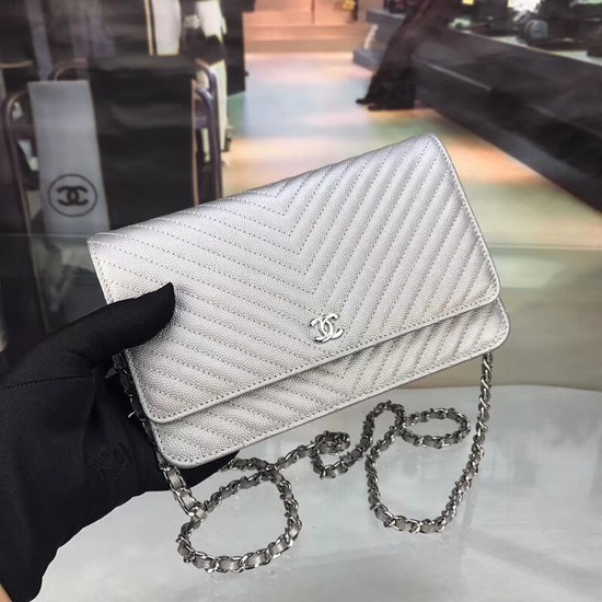Chanel WOC Original Caviar Leather Flap cross-body bag E33814 silver