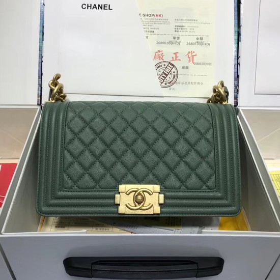 Chanel Leboy Original caviar leather Shoulder Bag A67086 green gold chain