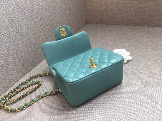 Chanel Classic MINI Flap Bag original Sheepskin Leather A1115 Light blue gold chain