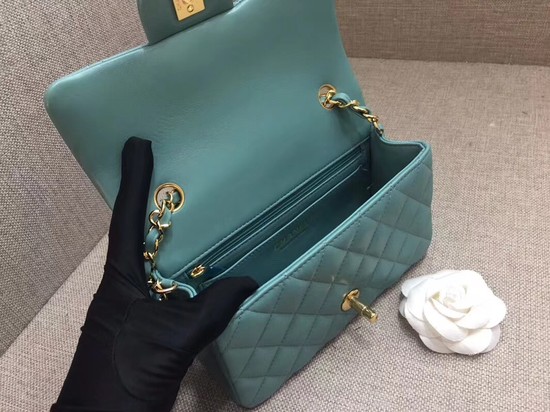 Chanel Classic MINI Flap Bag original Sheepskin Leather A1116 Light blue gold chain