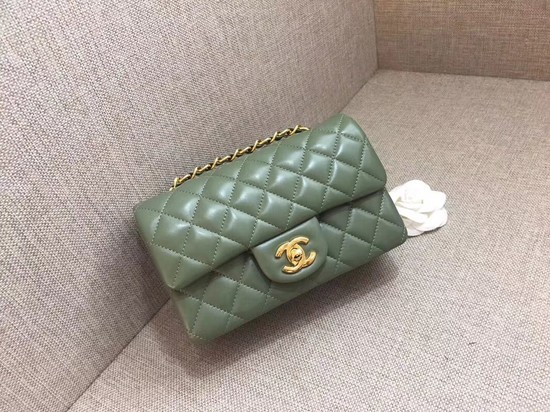 Chanel Classic MINI Flap Bag original Sheepskin Leather A1116 green gold chain