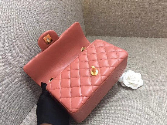 Chanel Classic MINI Flap Bag original Sheepskin Leather A1116 pink gold chain
