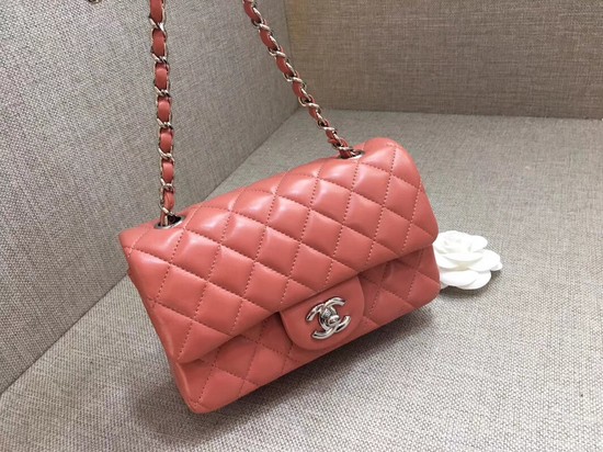 Chanel Classic MINI Flap Bag original Sheepskin Leather A1116 pink silver chain