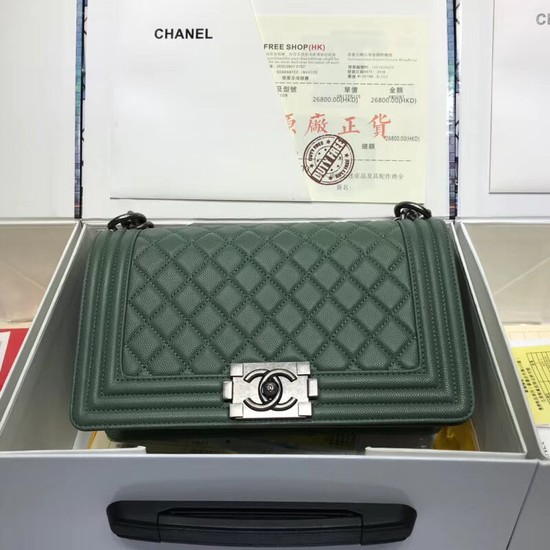 Chanel Leboy Original caviar leather Shoulder Bag A67086 green silver chain