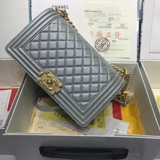 Chanel Leboy Original caviar leather Shoulder Bag A67086 silver gold chain